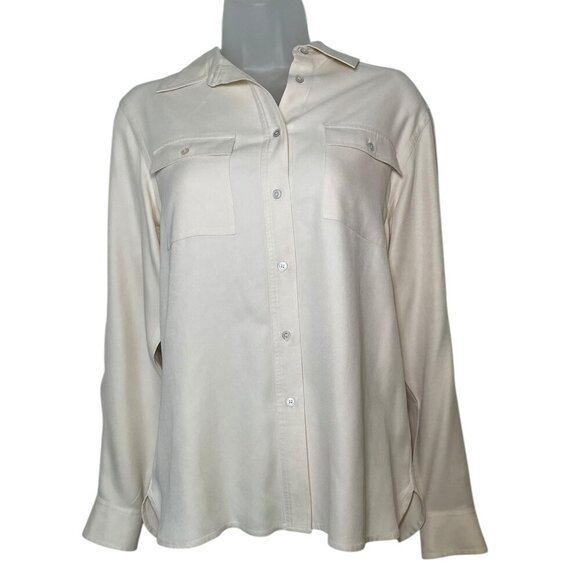 Kate Hill 100% Silk Cream Button Down Blouse Size 8 - Picture 1 of 5